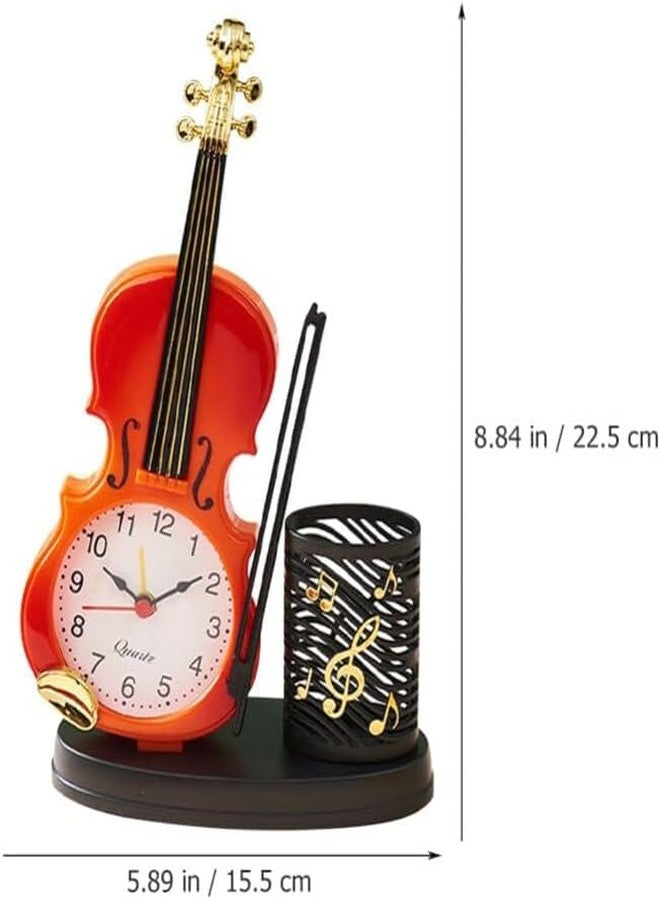 Jamboree!!! Violin Shape Table Clock with Pen Holder - Decorative Musical Instrument Design Desk Clock for Home & Office - Image 2